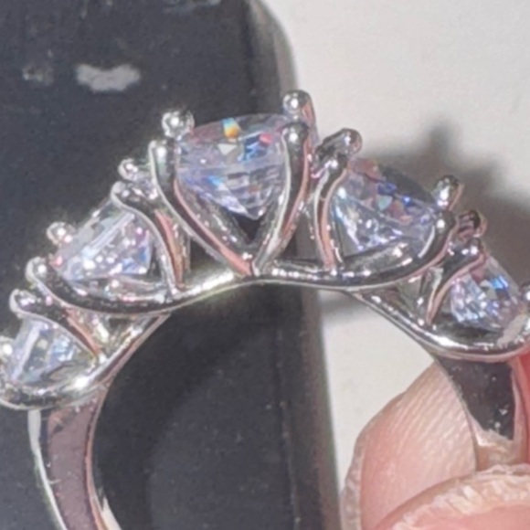 Symmetrical Silver  Five Stone  Zirconia Wedding Band Size 7 - Picture 4 of 16